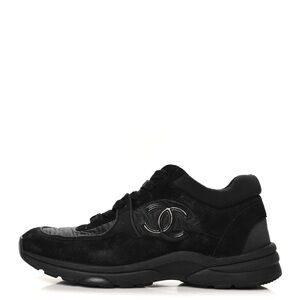 CHANEL Black Calfskin Suede Sneakers